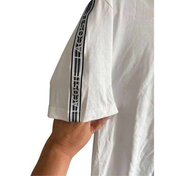 NWT Lacoste Mens White Regular Fit Logo Stripe Short Sleeve T-Shirt Size Medium - Picture 12 of 13